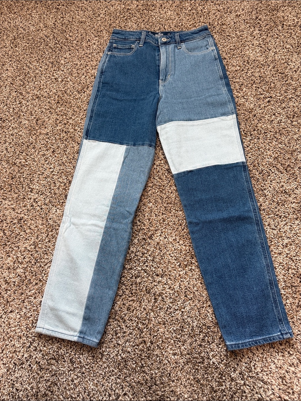 Hollister Patchwork Straight-Leg Jeans in Two-Tone Blue